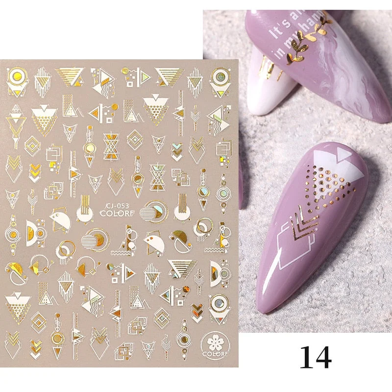 1 Pc White Gold Laser Leaves 3D Nail Stickers Leaf Cute Spring Sliders for Nails Flowers Adhesive Sticker Nail Art Design Decal-Nail Inspo