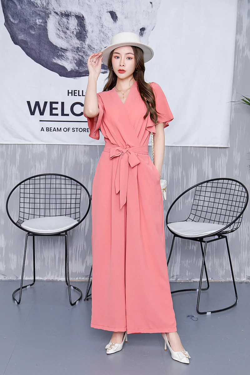 Ueong Pure Color Short-Sleeved Jumpsuit