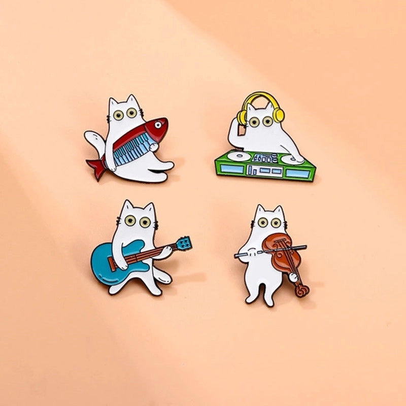 Cartoon Style Cute Pin Musical Instrument Cartoon Cat Alloy Stamping Stoving Varnish Plating Unisex Badge Brooches Collar Pin