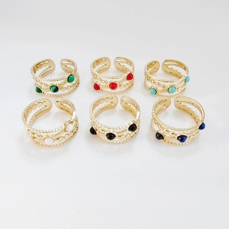 3 Pieces Ig Style Minimalist Geometric 304 Stainless Steel Titanium Steel Natural Stone 14K Gold Plated Plating Inlay Open Rings