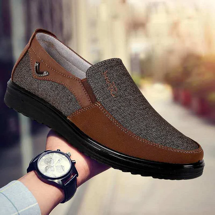 BrosWear Casual Canvas Splicing Casual Leather Shoes