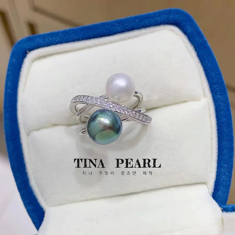 2024 TINA Jewelry 925 silver double track Star River Universe Round bead Pearl ring