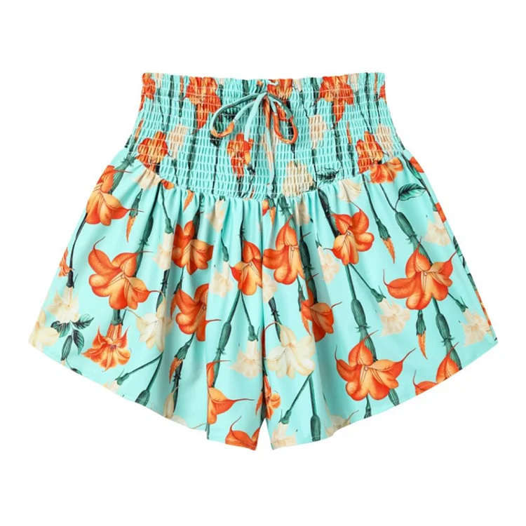 Blue Mini Ruffle Floral Print Bikini Swimsuit and Shorts/Skirt Flaxmaker 