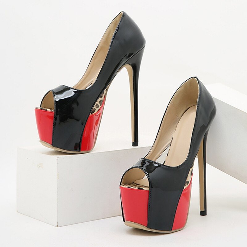 2022 New 7CM Platform High Heels Women Fashion Patent Leather Peep Toe Slingback Pumps Sexy Nightclub Stripper Shoes Size 35-42