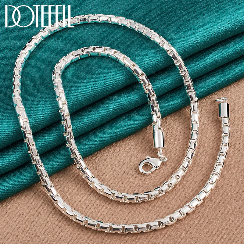 DOTEFFIL 925 Sterling Silver 4mm Box Chain Necklace For Man Women Jewelry