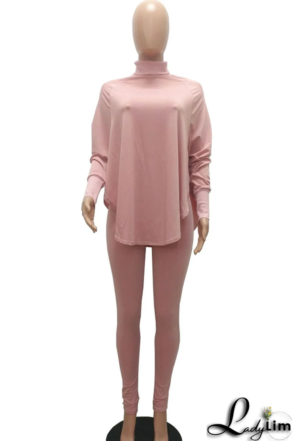 Blue Casual Solid Patchwork Turtleneck Long Sleeve Two Pieces