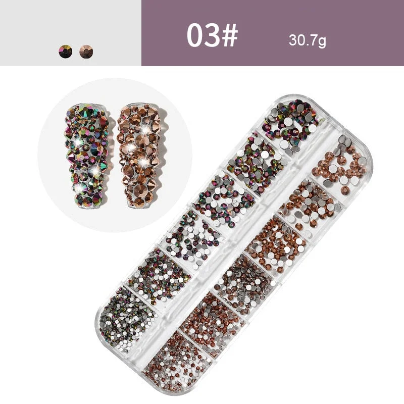12 Grids/Box Nail Rhinestones 3D Nail Art Decoration Colorful Crystals 3D Nail Sequin Flat Back Stones-Nail Inspo
