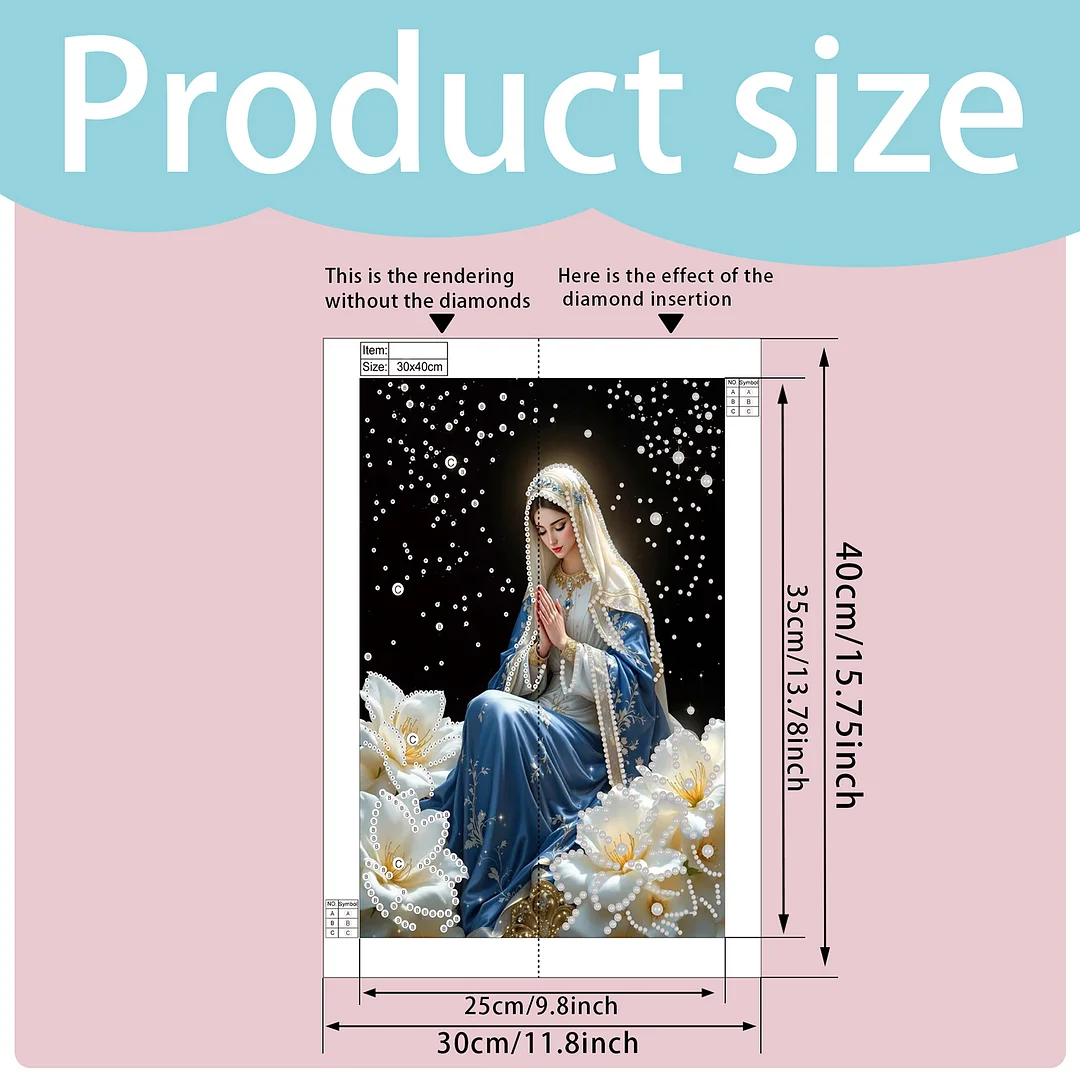 Virgin Mary DIY Pearl Painting Art Kit for Home Wall Decor 30x40cm Without Frame