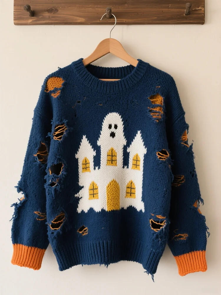Halloween Contrast Patch Comfort Knitted Sweater