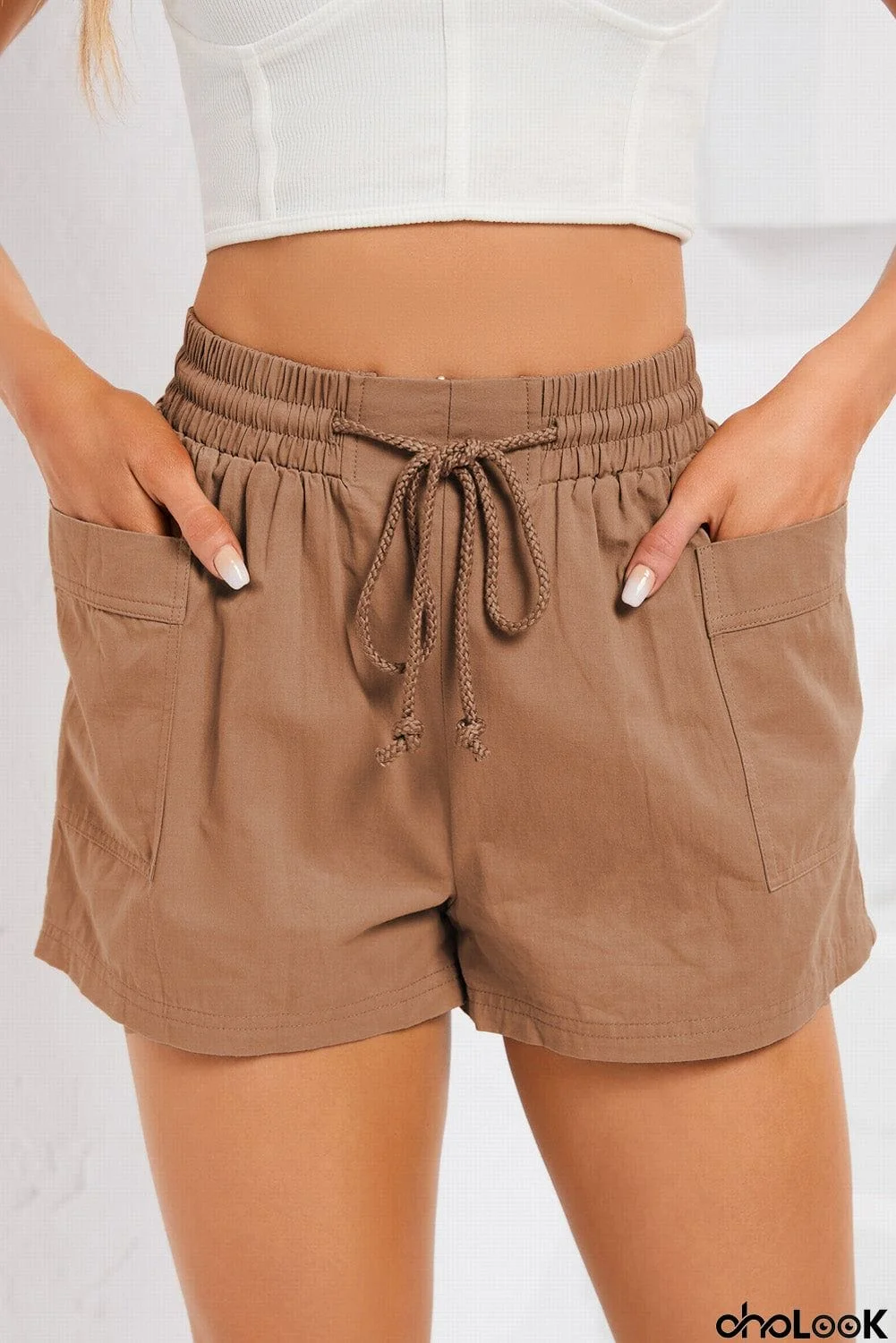 Drawstring Smocked Waist Pocketed Shorts
