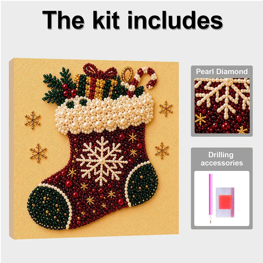 Framed Pearl Painting Kit Christmas Stocking 11.81x11.81in