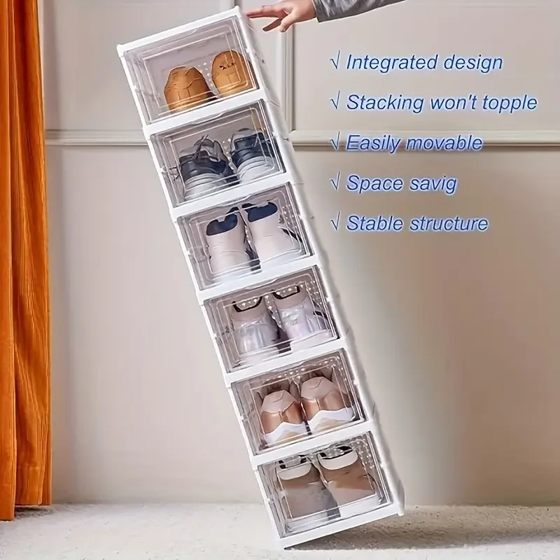 3 6 tier stackable shoe box with lid clear plastic foldable shoe storage organizer waterproof no     for easy visibility ideal for home or dorm use   spacesaving organizer foldable shoe box 7