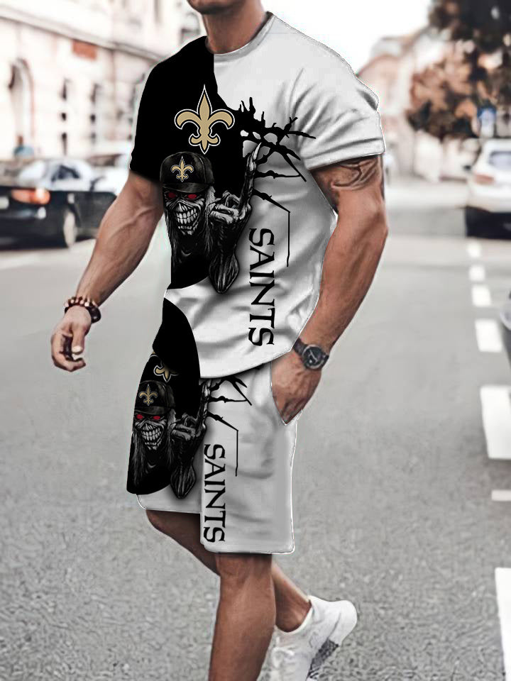 New Orleans Saints Men T Shirts Shorts Tracksuit 2PCS Short Sleeve Casual  Shorts