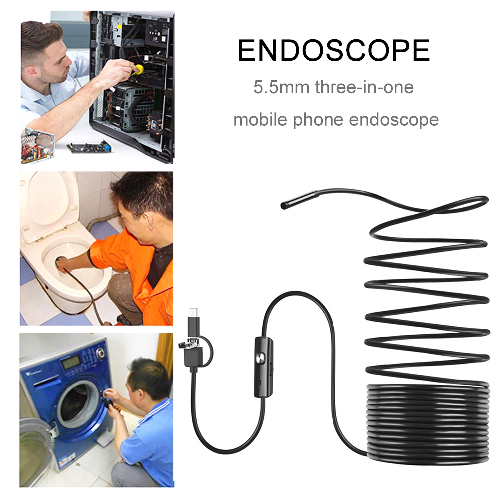 

3 in 1 5.5mm Endoscope Camera Car Repair Waterproof Inspection Borescope, 2m, 501 Original