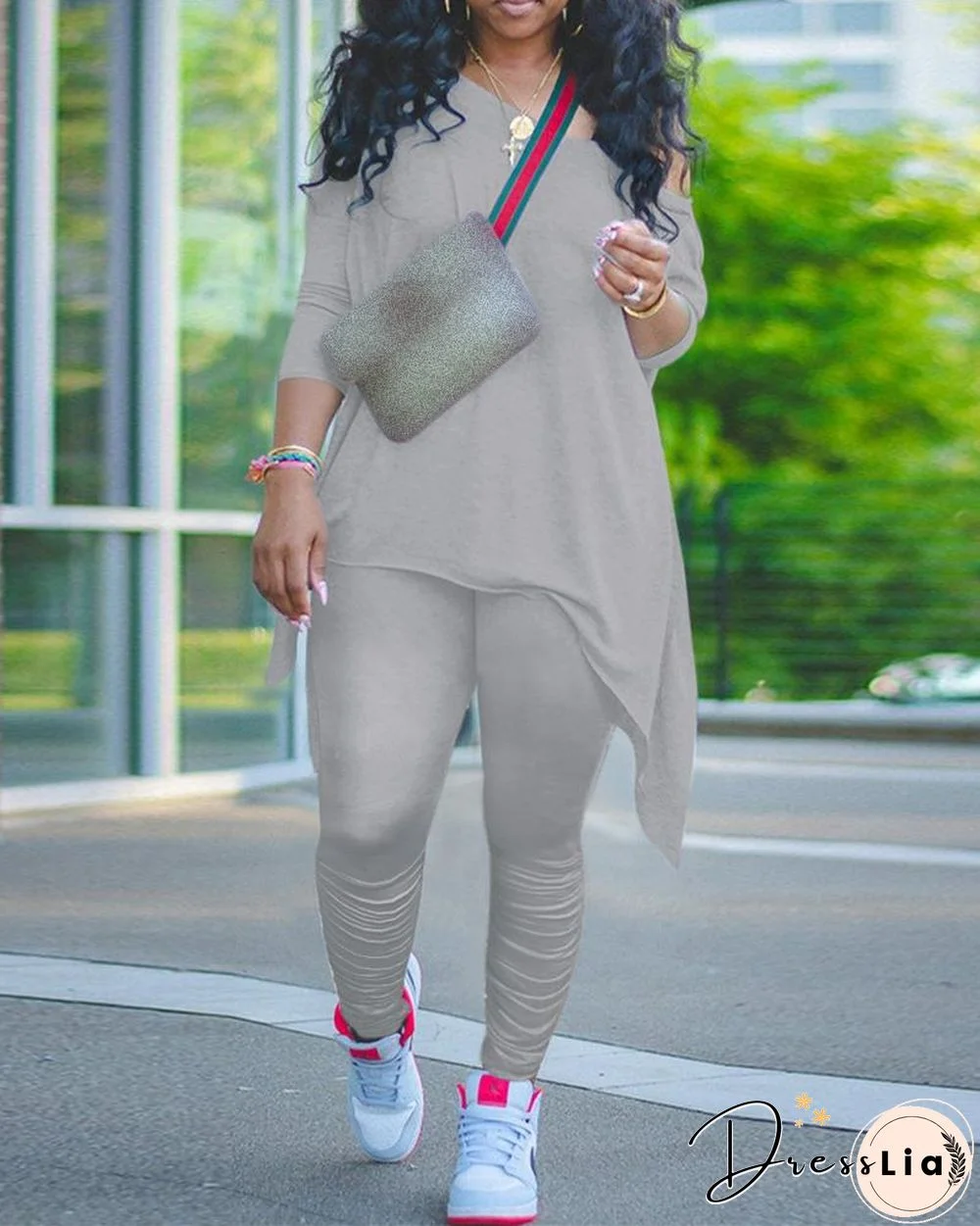 Plain Long Sleeve Top & Pants Set