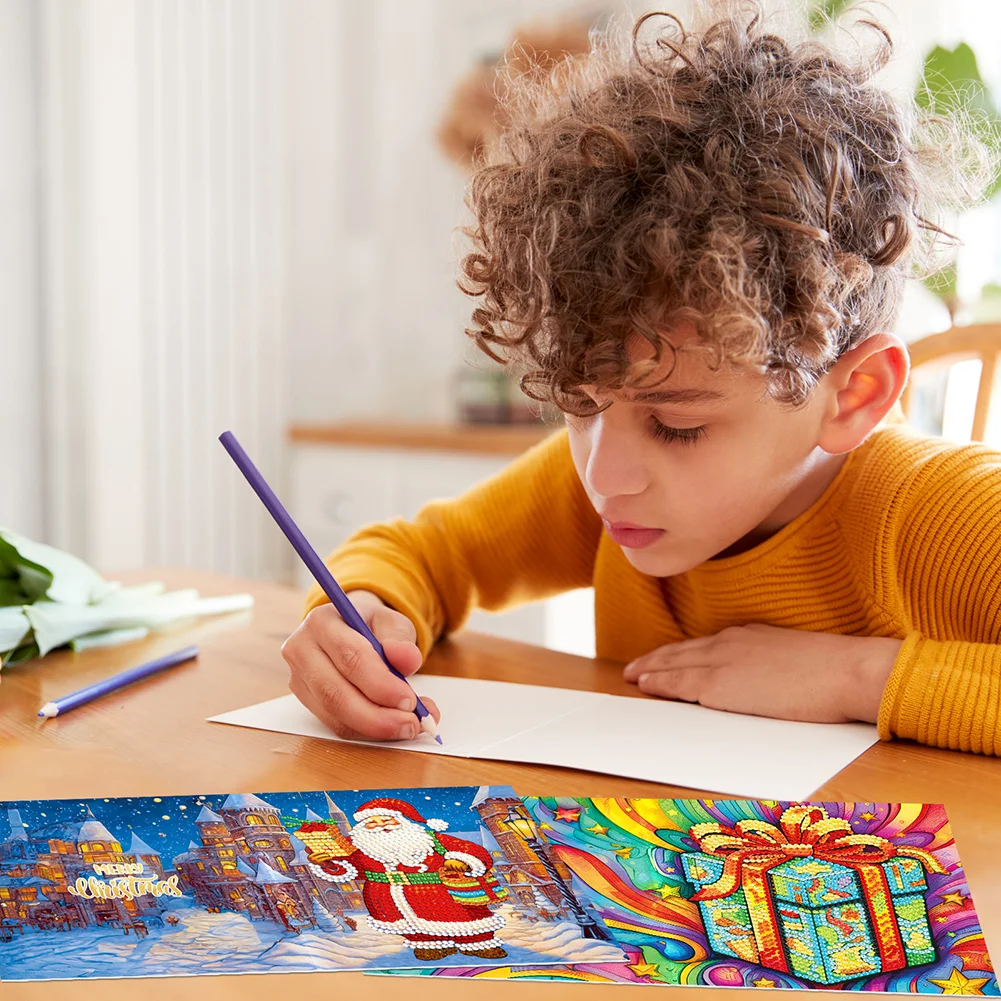 12pcs DIY Christmas Diamond Drawing Holiday Card for Craft【With White Envelope】