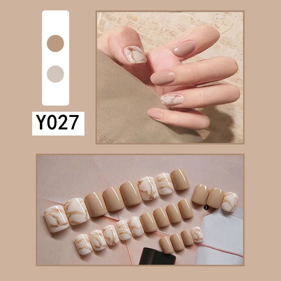 Fashion 24pc/set French Styel Press On False Nail Tips 10 Sizes Fake Nails Full Cover Nail Tips With Nail Adhesive Tab Sticker-Nail Inspo