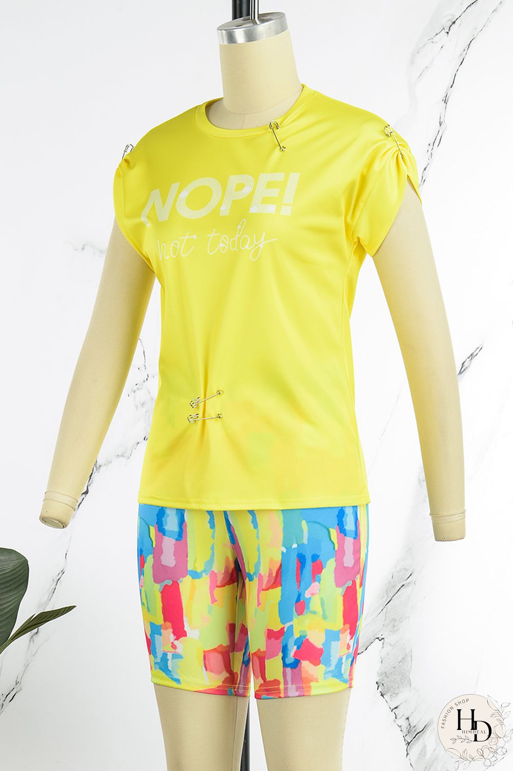 Dark Blue Casual Street Print Patchwork O Neck Short Sleeve Two Pieces