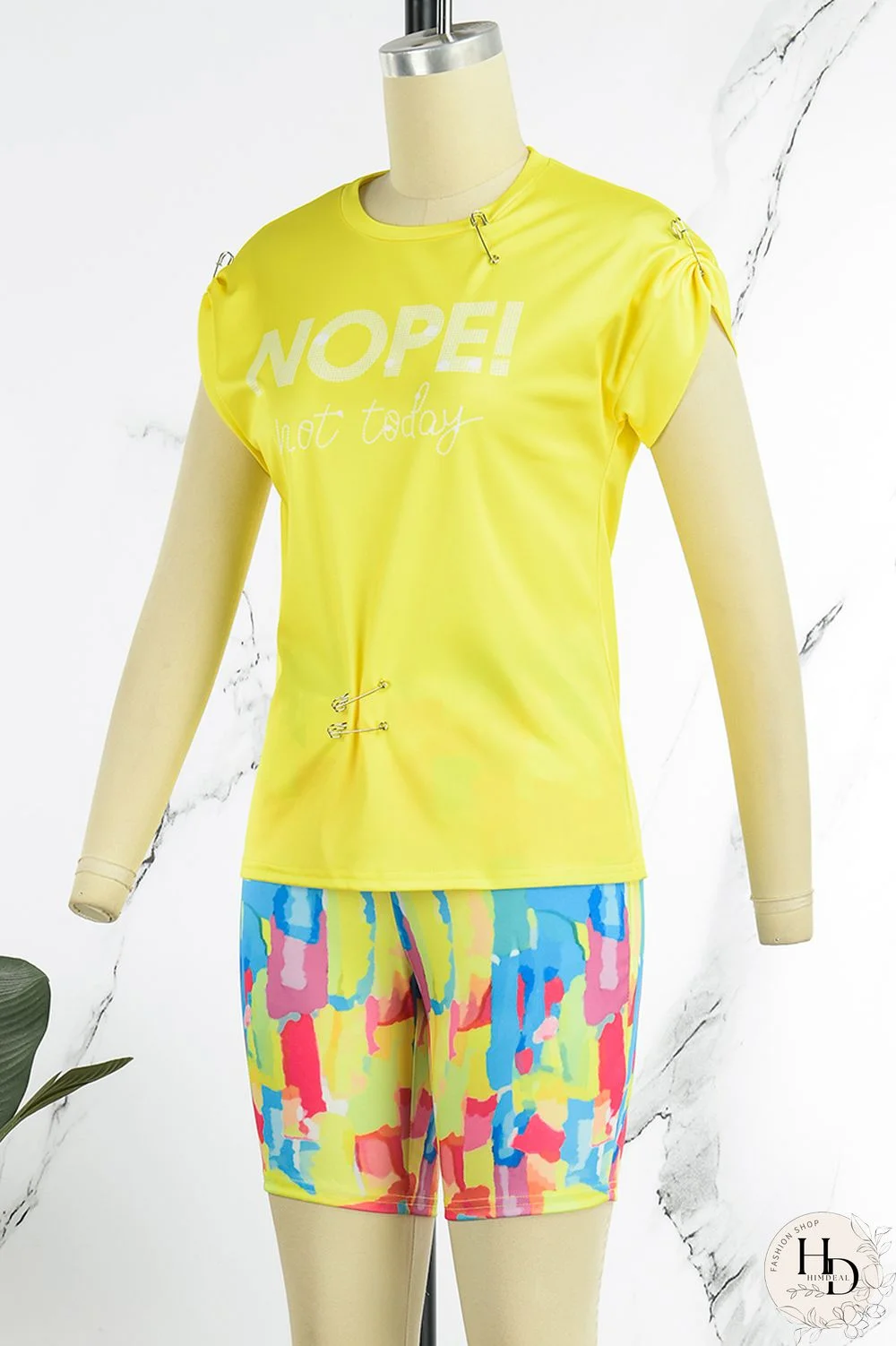 Dark Blue Casual Street Print Patchwork O Neck Short Sleeve Two Pieces