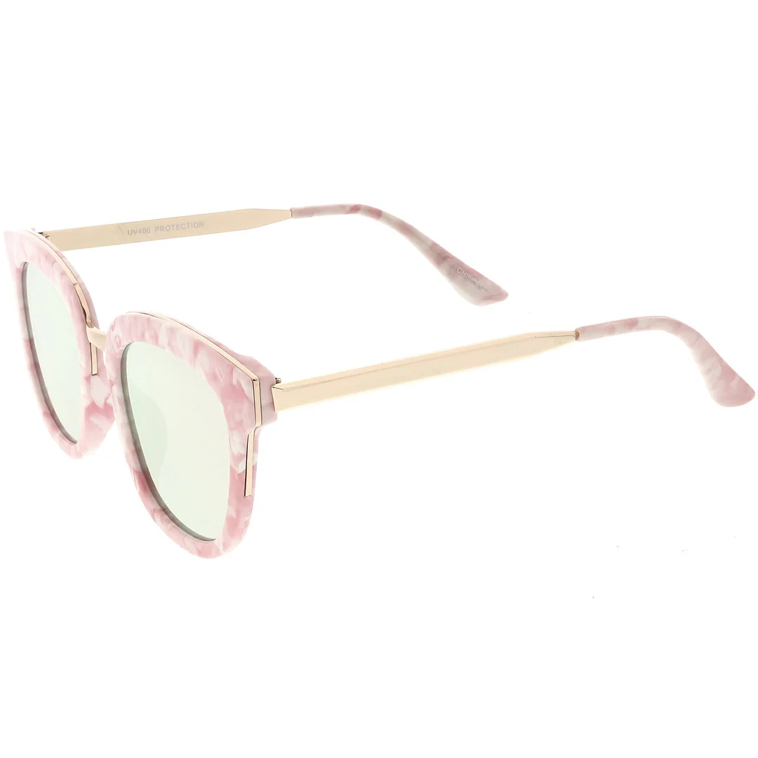 Marble Printed Horn Rimmed glasses Metal Nose Bridge Colored Mirror Square Flat Lens 49mm