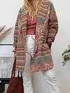 Vintage Geometric Print Lapel Long Sleeves Casual Long Coat