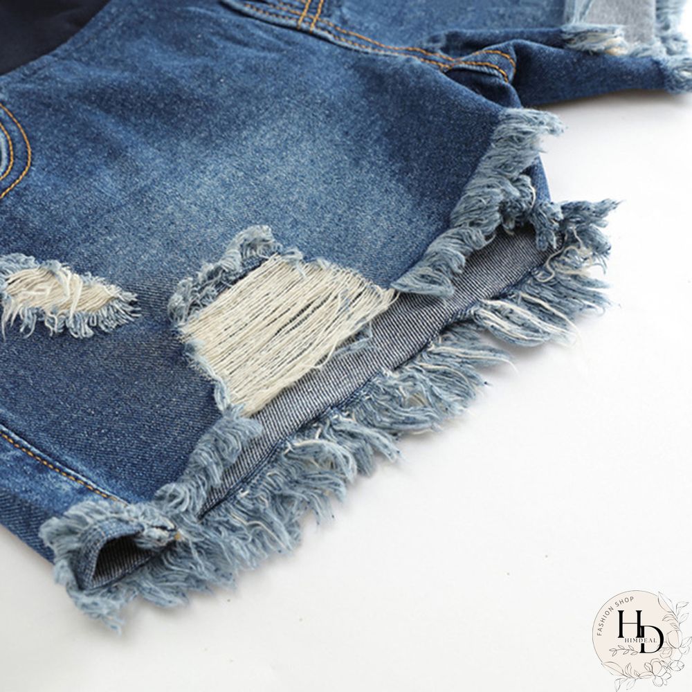 Pregnancy Women's Ripped Denim Shorts Summer Maternity Shorts Pregnant Loose Belly Elastic Jeans