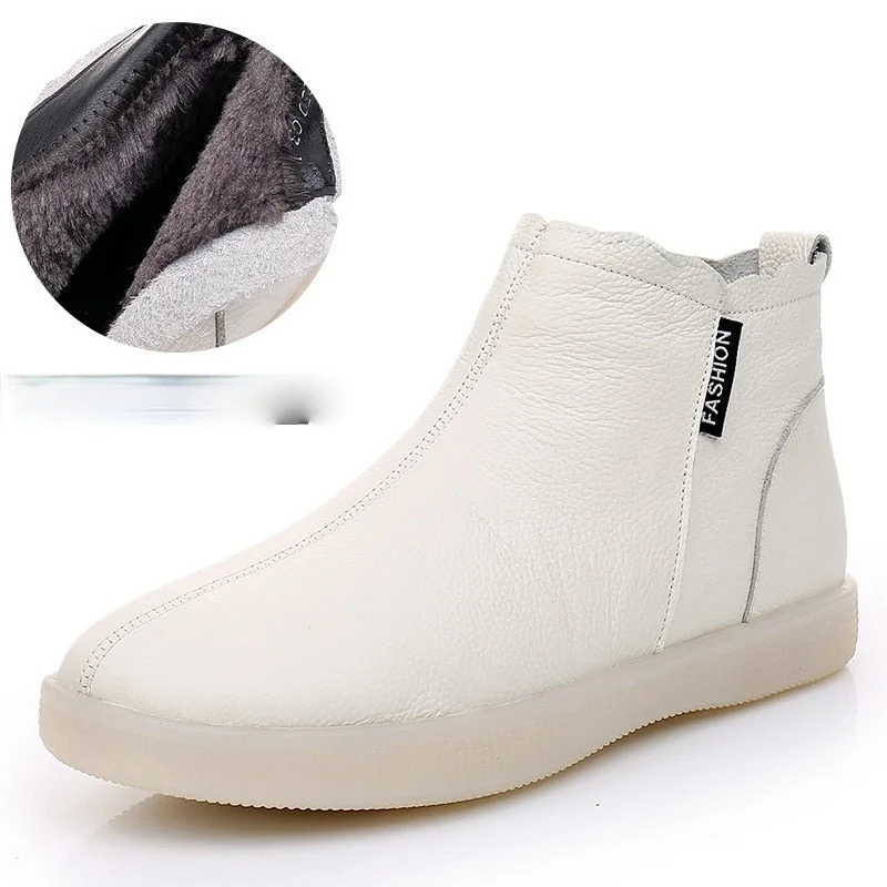 Fujin Spring Genuine Leather Cow Women Ankle Boots Waterproof Slip on Super Comfortable Booties Autumn Winter Shoes Non Slip