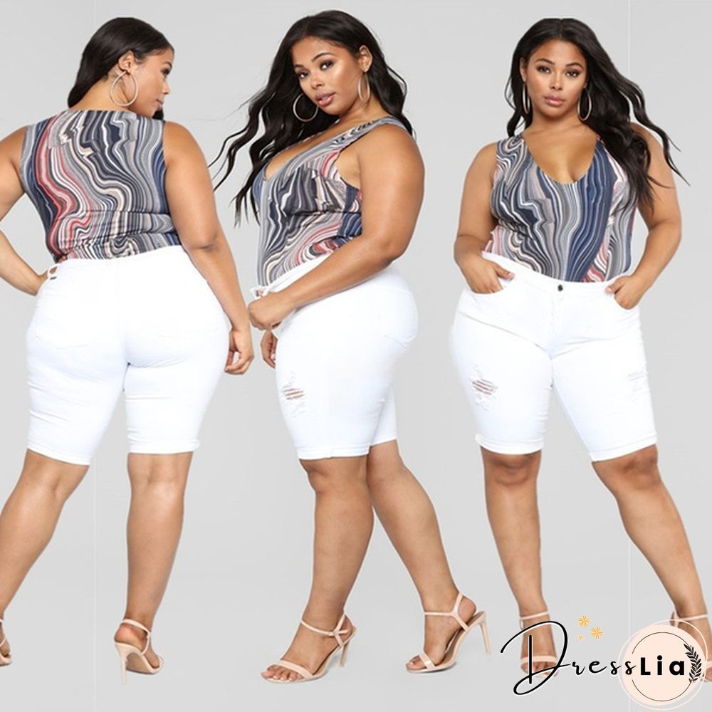 Women Ladies Fashion Shorts Ripped Skinny Jean Print Plus Size Leggings Denim Pants