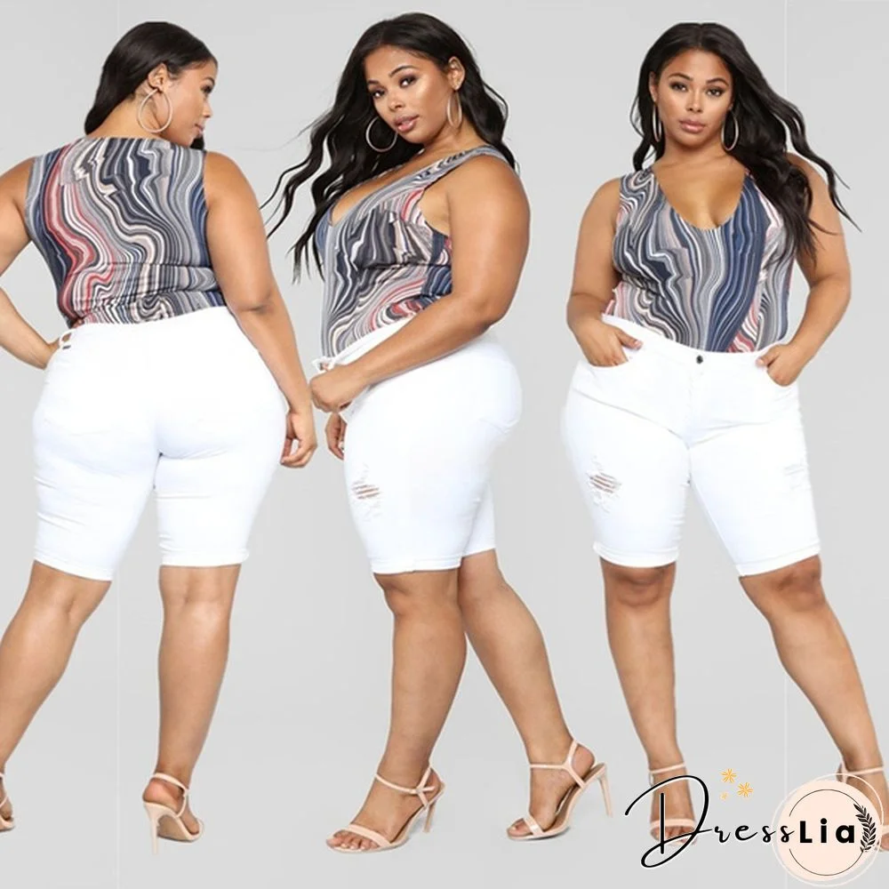 Women Ladies Fashion Shorts Ripped Skinny Jean Print Plus Size Leggings Denim Pants