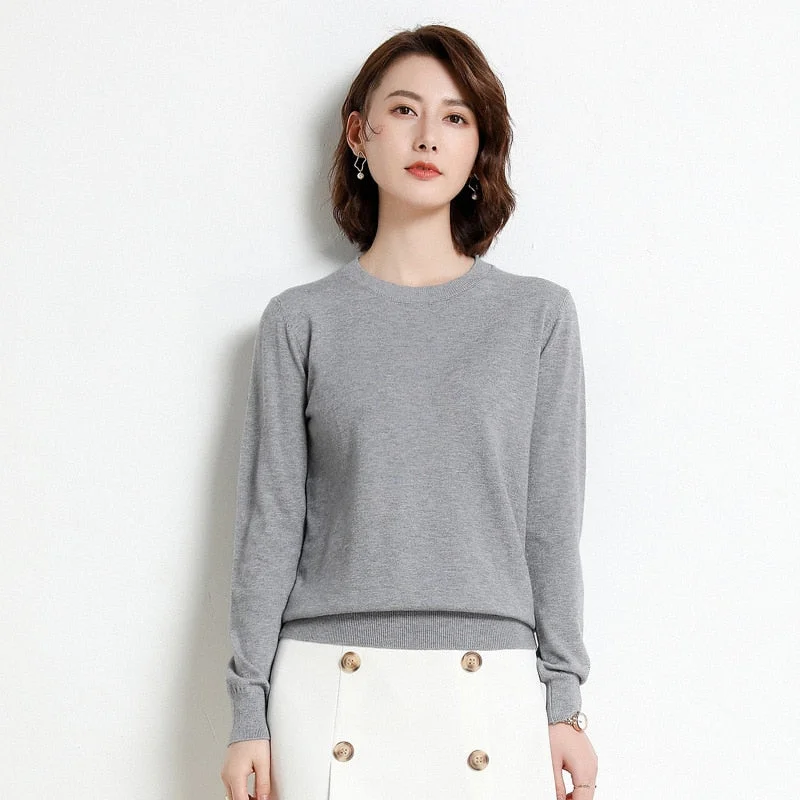 Women Sweater 2020 New O-neck Female Long-sleeved Knitted Pullover Jumper Pull Femme Clothes White Loose Thin Korean Plus Size