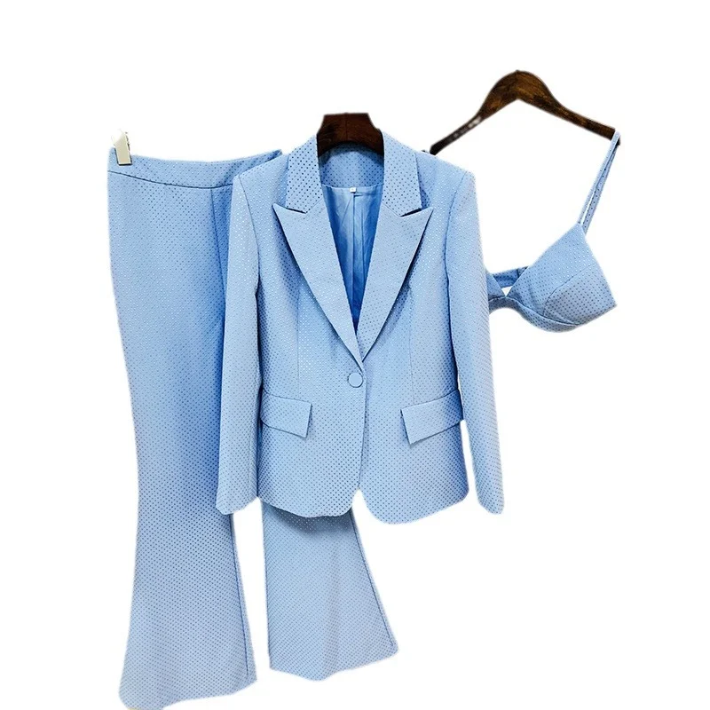 Nigikala Nigikala New Blingbling Highlights A Buckle Suit Corset Micro-Tlave Trousers Set