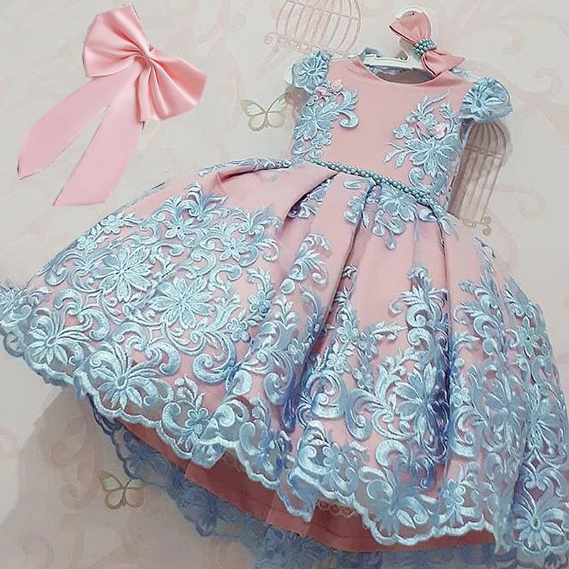 Girls Lace flower Princess Dress Birthday Party Vestidos Kids Christmas Dress Children Elegant Wedding Ball Gown Xmas Clothing