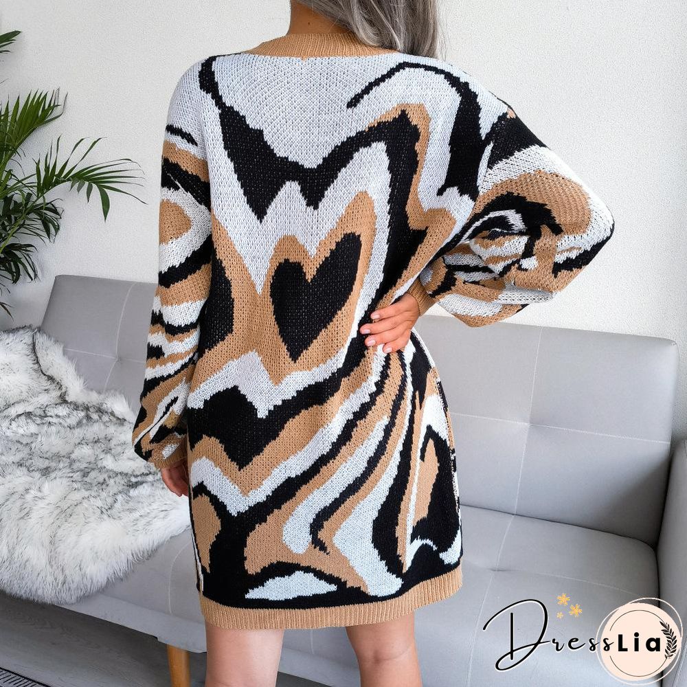 Heart Shape Color Block Knitting Dress