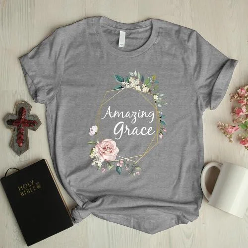 Amazing grace flowers printed casual graphic tees