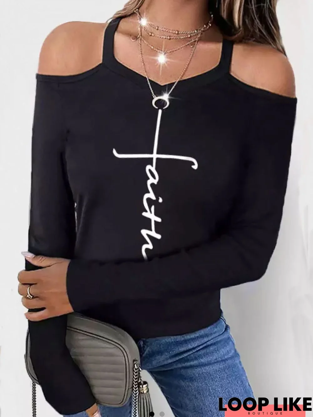 Cut-Outs Casual Cold Shoulder T-Shirt