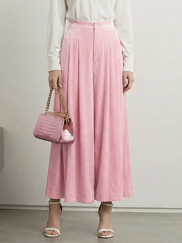 High Waisted Elasticity Pleated Pockets Solid Color Skirts Bottoms