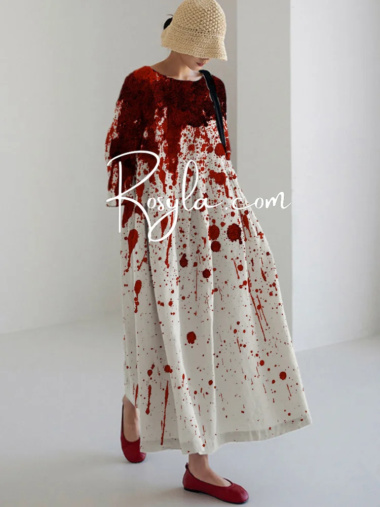 Women's Fashion Halloween Print Long Sleeve Midi Dress