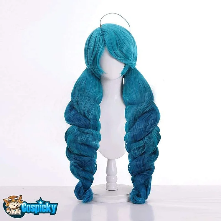 Game LOL Gwen Cosplay Gradient Blue Wavy Ponytails Wig SP15986