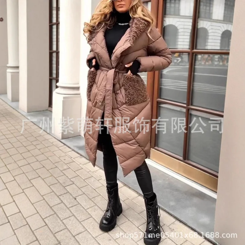 Nigikala Nigikala Hot Lamb Hair Splicing Cap Long Hooded Cotton Clothes