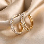 Bohemia Shiny Geometric Rhinestone Big Hoop Earrings for Women Gold Color Statement Large Circle Earring Exquisite Jewelry Gifts