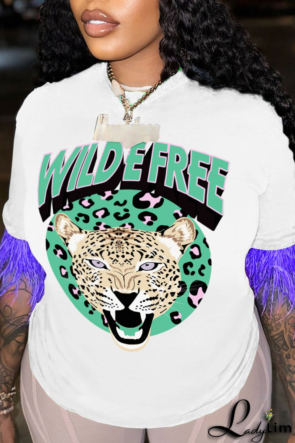 Light Purple Casual Street Print Tassel Patchwork O Neck T-Shirts