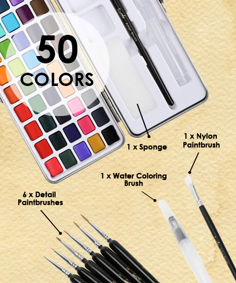 50 Colors Solid Watercolor Paint Set With Gift Box