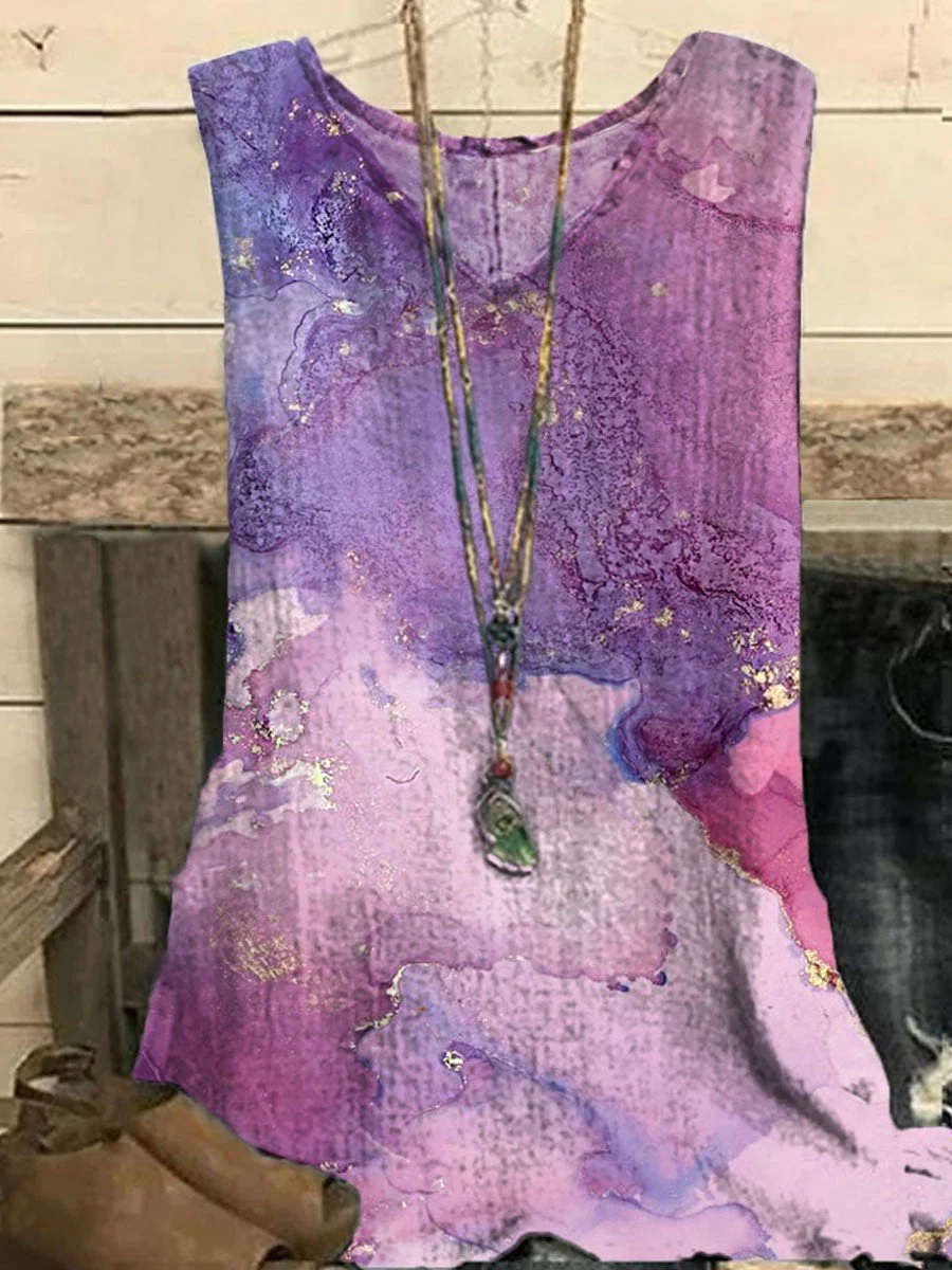 Purple Marble Printed V-neck Women's Vest