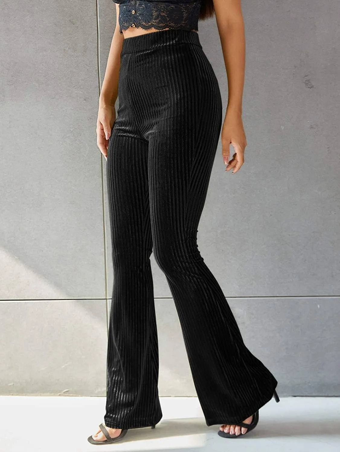  thdmladies High Waist Gold Velvet Flared Pants thedmladies