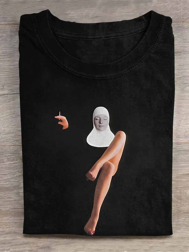 Teecade Teecade  Bad Nun Smoking with Her Legs Crossed T-shirt