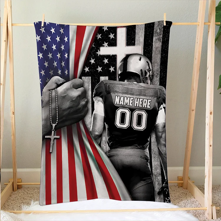 Personalized Football Blanket, Football Player US Flag Soft Cozy Blankets | BKKid384