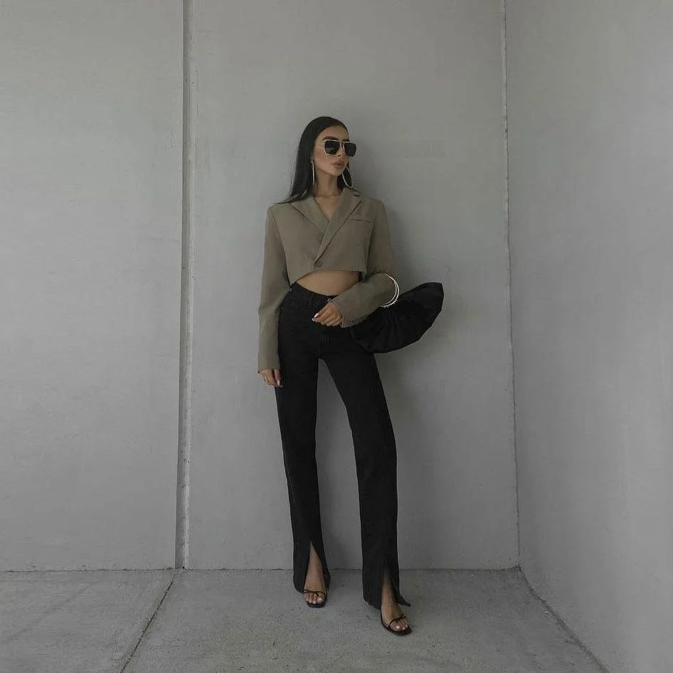 High waist straight leg trouser