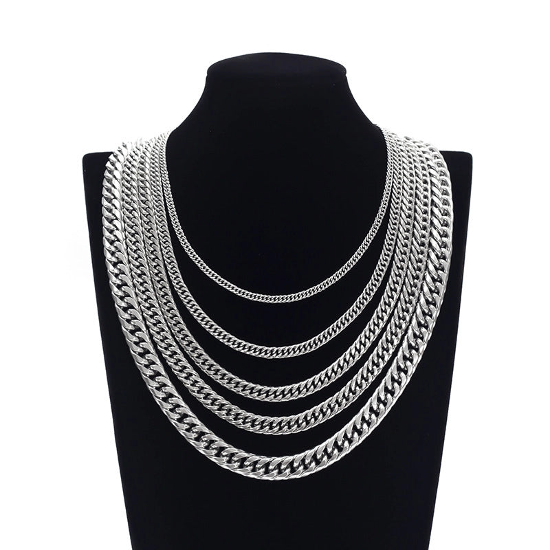 Stainless Steel Cuban Chain Men's Trendy Men's Hip Hop Titanium Steel Necklace Jewelry Plain Chain