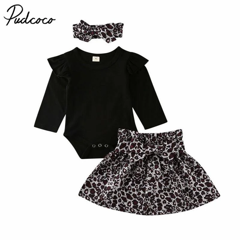 2019 Baby Spring Autumn Clothing Newborn Infant Kids Baby Girl Outfits Long Sleeve Bodysuit+Leopard Tutu Skirt Headband 3pcs Set