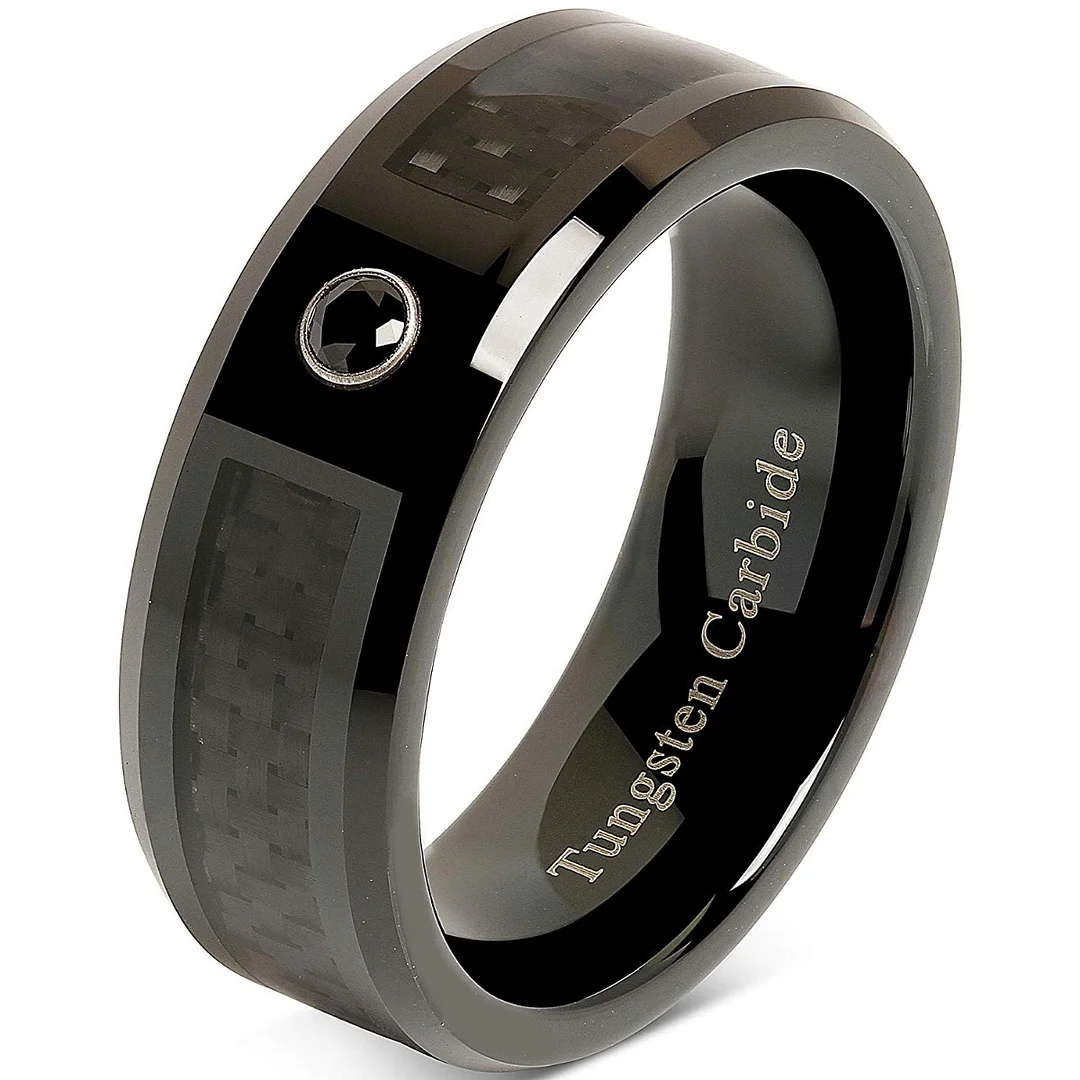 6MM 8MM Mens Women Tungsten Matching Men Womens Wedding Bands Black Carbon Fiber Cz Inlay